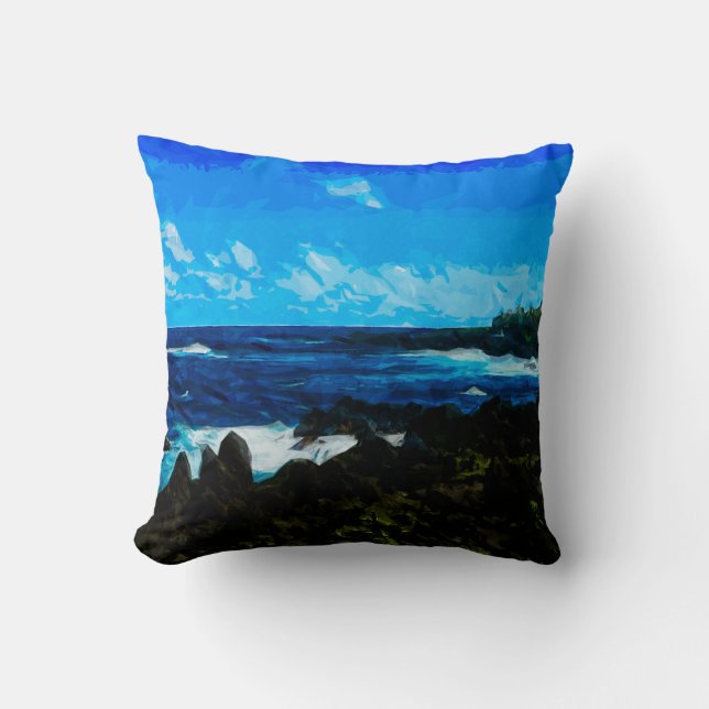 Bay On the Road to Hana Maui Abstract Cushion (Front)