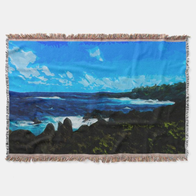 Bay On the Road to Hana Maui Abstract Throw Blanket (Front)