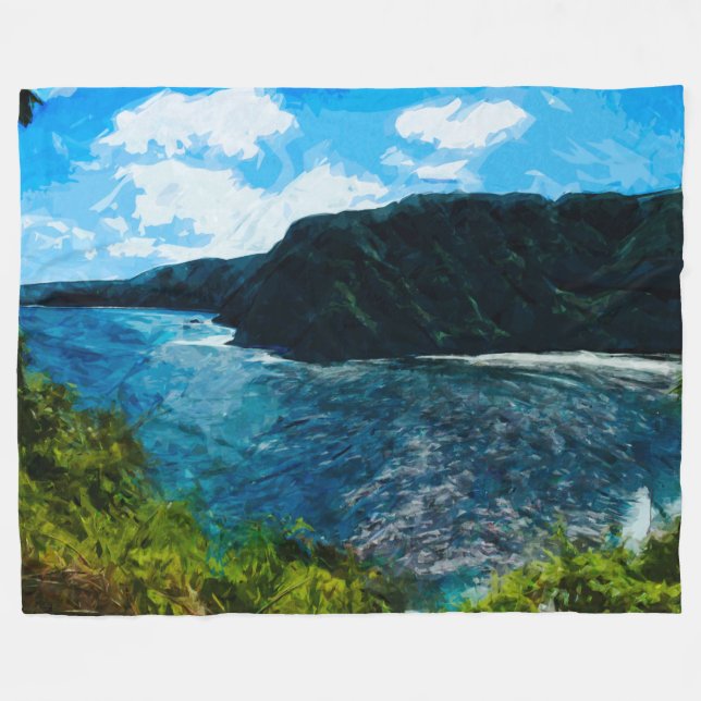 Bay On the Road to Hana Maui Hawaii Abstract Fleece Blanket (Front (Horizontal))