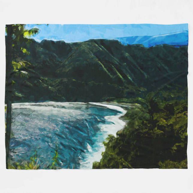 Bay On the Road to Hana Maui Hawaii Abstract Fleece Blanket (Front (Horizontal))