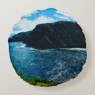 Bay On the Road to Hana Maui Hawaii Abstract Round Cushion