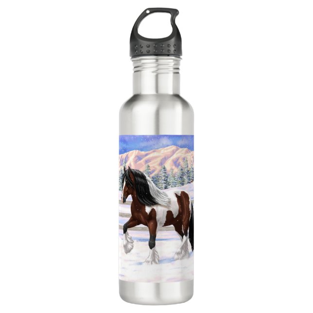 Bay Pinto Brown Skewbald Gypsy Vanner Tinker Horse 710 Ml Water Bottle (Front)