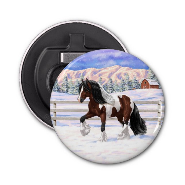 Bay Pinto Brown Skewbald Gypsy Vanner Tinker Horse Bottle Opener (Front)