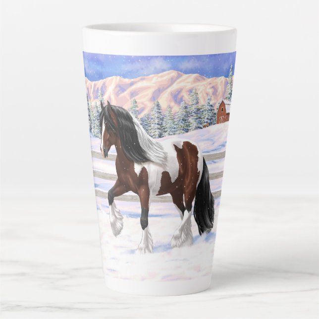 Bay Pinto Brown Skewbald Gypsy Vanner Tinker Horse Latte Mug (Front)
