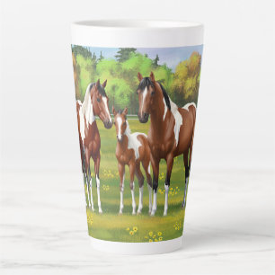 Bay Pinto Paint Quarter Horses In Summer Pasture Latte Mug