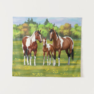 Bay Pinto Paint Quarter Horses In Summer Pasture Tapestry