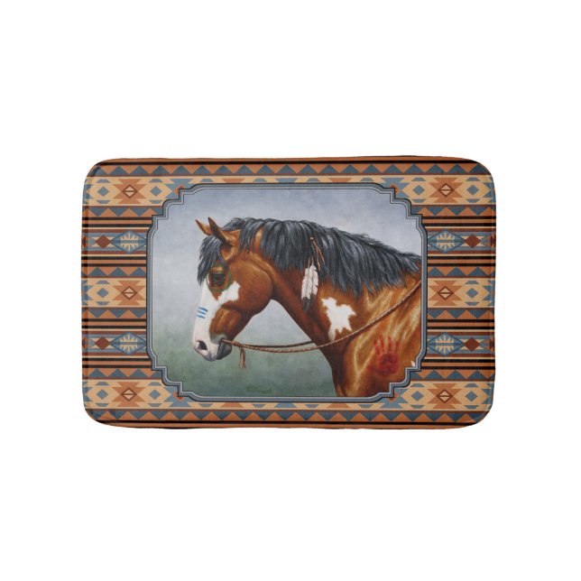 Bay Pinto War Horse Southwestern Design Bath Mat (Front)