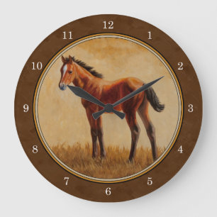 Bay Quarter Horse Foal Large Clock