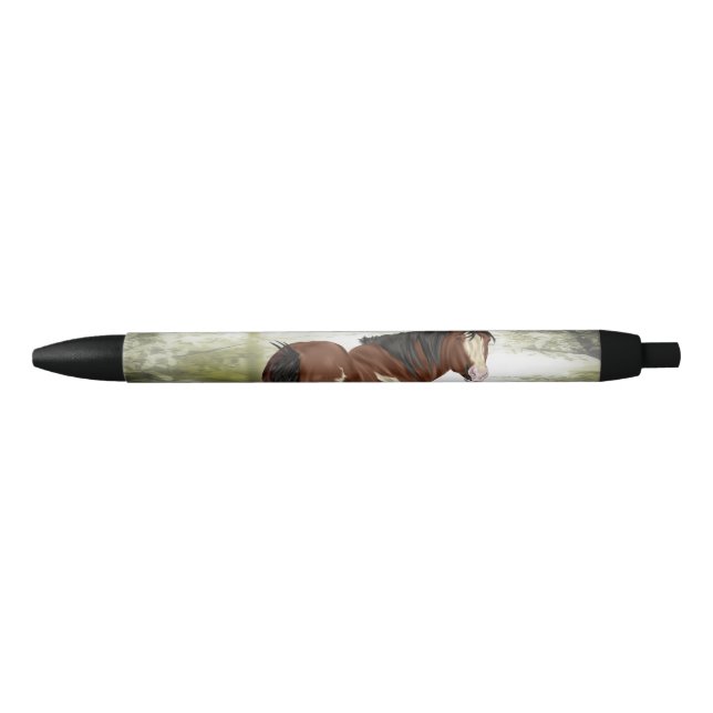Bay Tobiano Paint Horse Black Ink Pen (Front)