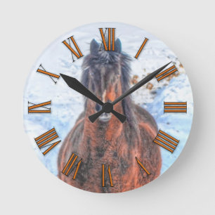Bay Winter Horse "Year of the Horse" Equine photo Round Clock
