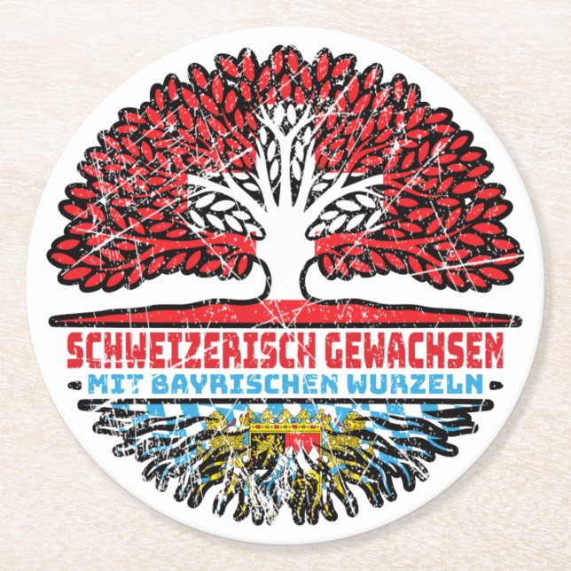 Bayern Bayrisch Schweizer Schweiz Baum Wurzel Round Paper Coaster (Front)