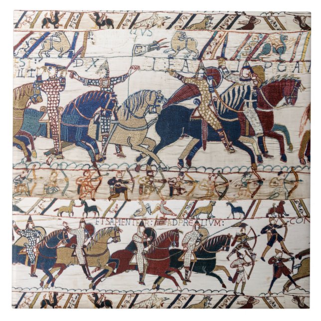 BAYEUX TAPESTRY 1066 NORMAN KNIGHTS AND ARCHERS TILE (Front)