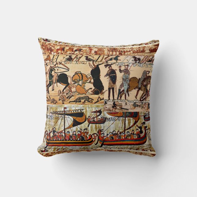 BAYEUX TAPESTRY 1066 NORMAN KNIGHTS ,VIKING SHIPS CUSHION (Front)