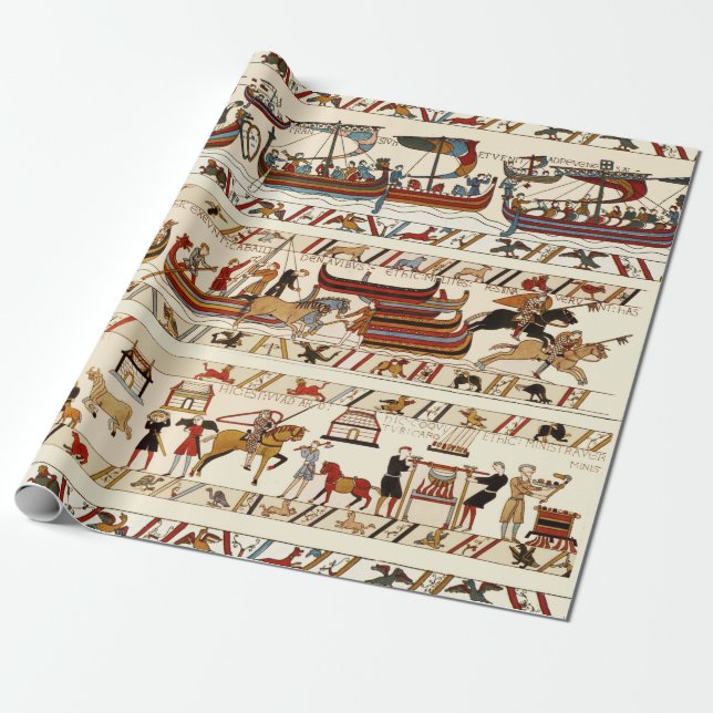 BAYEUX TAPESTRY 1066,NORMAN KNIGHTS ,VIKING SHIPS  WRAPPING PAPER (Unrolled)