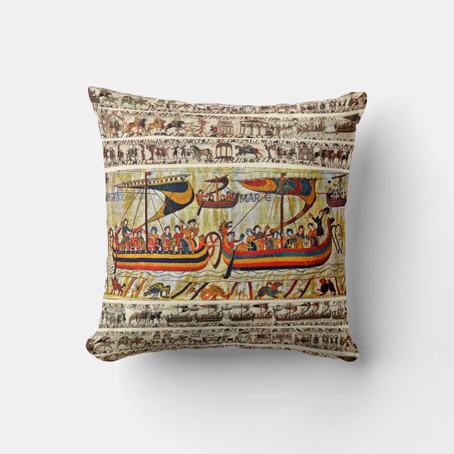 BAYEUX TAPESTRY 1066 VIKING SHIPS CUSHION (Front)