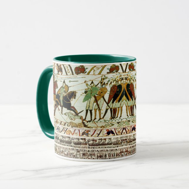 BAYEUX TAPESTRY,BATTLE OF HASTINGS ,NORMAN KNIGHTS MUG (Front Left)