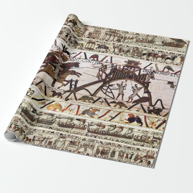 BAYEUX TAPESTRY SIEGE OF DINAN ,ATTACK TO CASTLE WRAPPING PAPER (Unrolled)