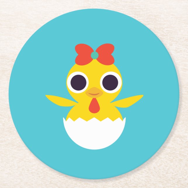 Bayla the Chick Round Paper Coaster (Front)