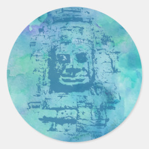 Bayon Face Blue Classic Round Sticker