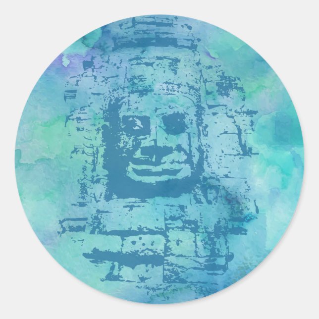 Bayon Face Blue Classic Round Sticker (Front)
