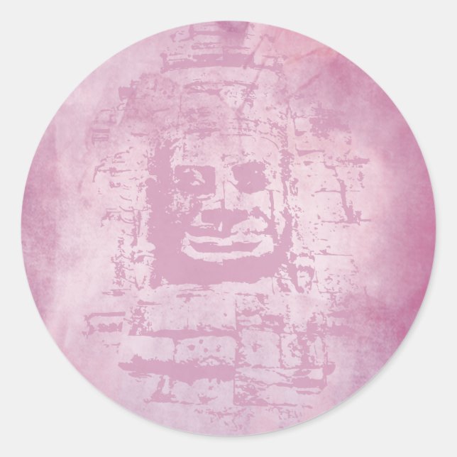 Bayon Face Pink Classic Round Sticker (Front)