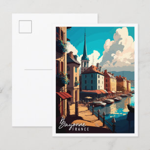 Bayonne France vintage travel illustration Postcard