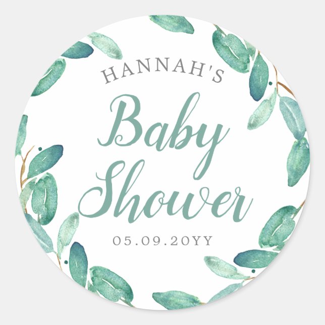 Bayou Botanicals Greenery Baby Shower Classic Round Sticker (Front)