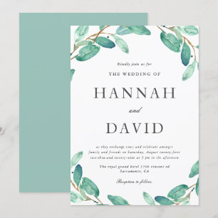 Bayou Botanicals   Greenery on White Wedding Invitation