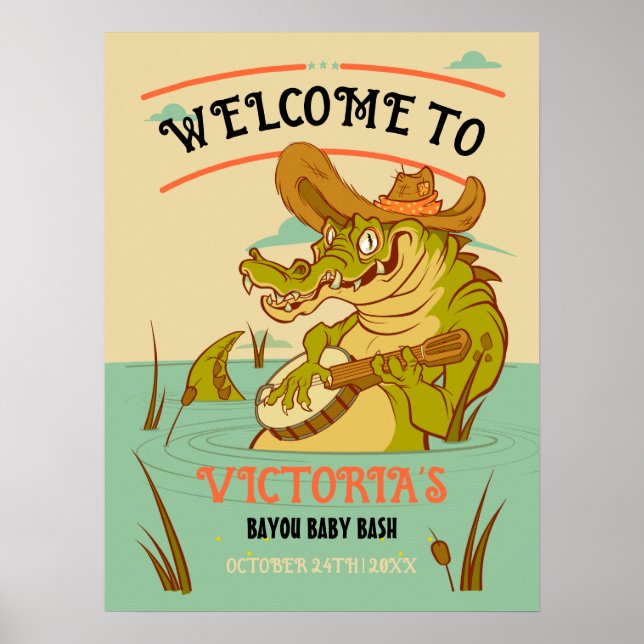 Bayou Cajun Alligator Baby Shower Welcome Sign (Front)
