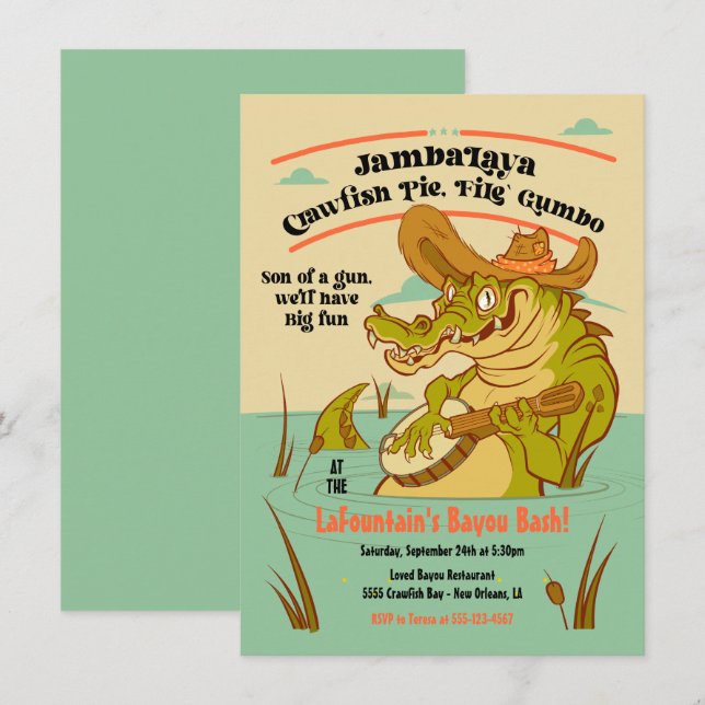 Bayou Cajun Alligator Party Invitation (Front/Back)