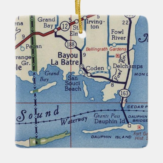 Bayou La Batre Vintage Map Ceramic Ornament (Front)
