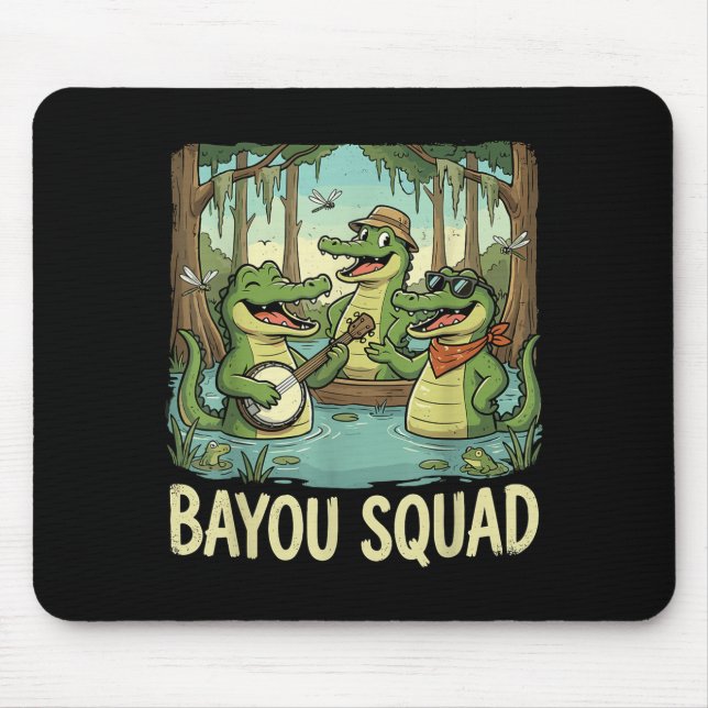 Bayou Squad Louisiana Alligator Retro Wildlife Tra Mouse Mat (Front)