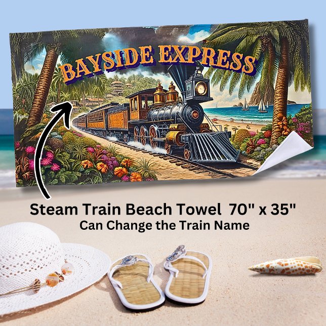 Bayside Express Steam Train at the Beach  Beach Towel (Creator Uploaded)