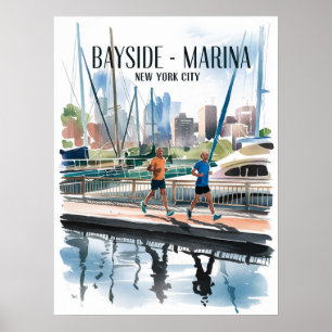 Bayside Marina Jogging Watercolor Poster