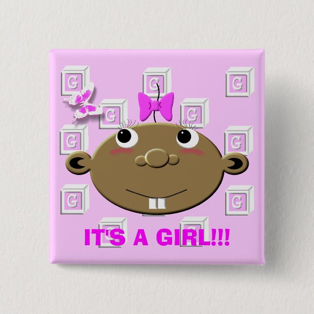 BBGBLOCKS, IT'S A GIRL!!! 15 CM SQUARE BADGE (Front)
