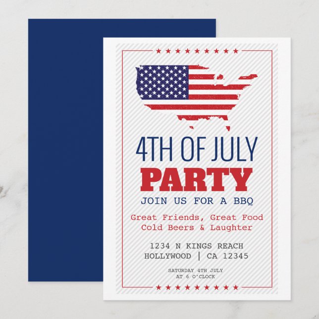 BBQ 4th of July Patriotic Party Invitation (Front/Back)