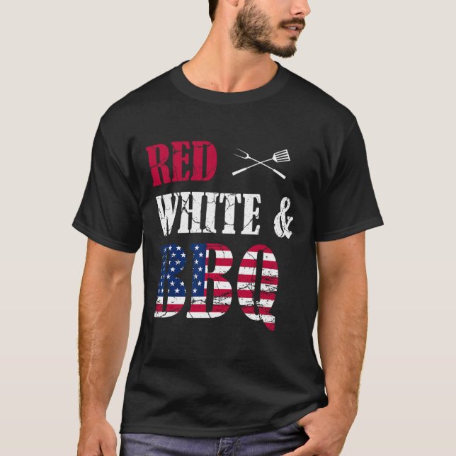 Bbq 4th Of July Red White And Bbq American Flag  T-Shirt (Front)