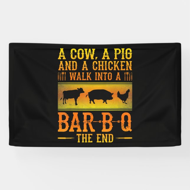 BBQ | A Cow A Pig And A Chicken Walk Into A BBQ Banner (Horizontal)
