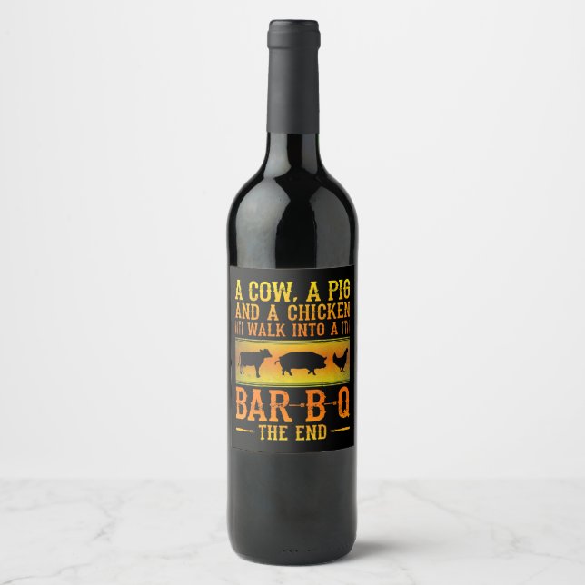 BBQ | A Cow A Pig And A Chicken Walk Into A BBQ Wine Label (Front)