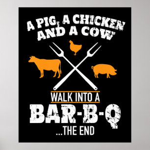 BBQ   A Pig A Chicken And A Cow Funny BBQ Poster