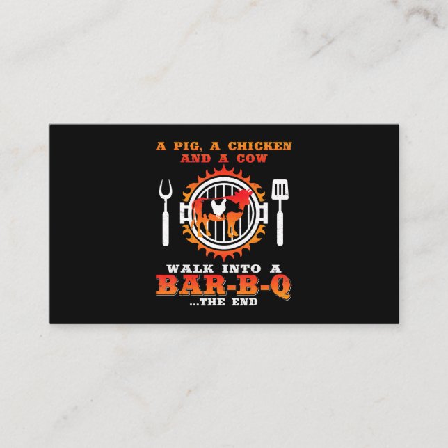 BBQ | A Pig And A Chicken Walk Into A Bar BBQ Business Card (Front)