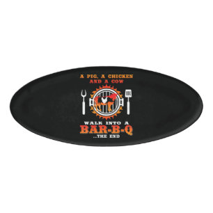 BBQ   A Pig And A Chicken Walk Into A Bar BBQ Name Tag
