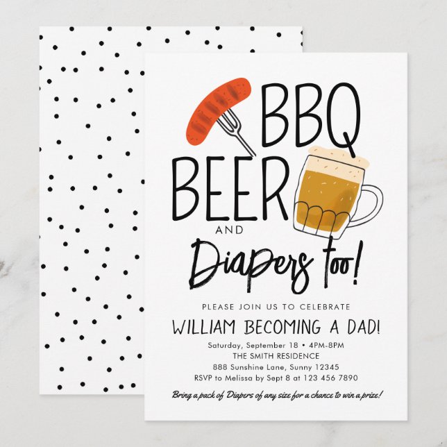 BBQ and Beer Baby Shower Invitation Watercolor (Front/Back)