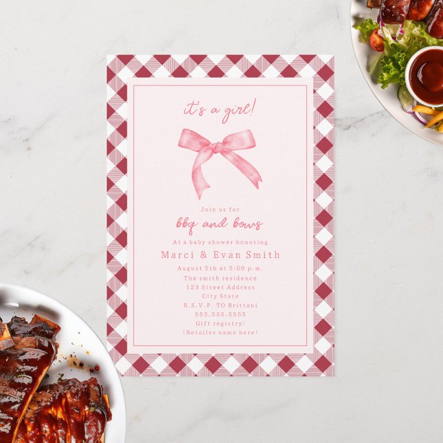 BBQ and Bows Gingham Girl Baby Shower Invitation (Creator Uploaded)