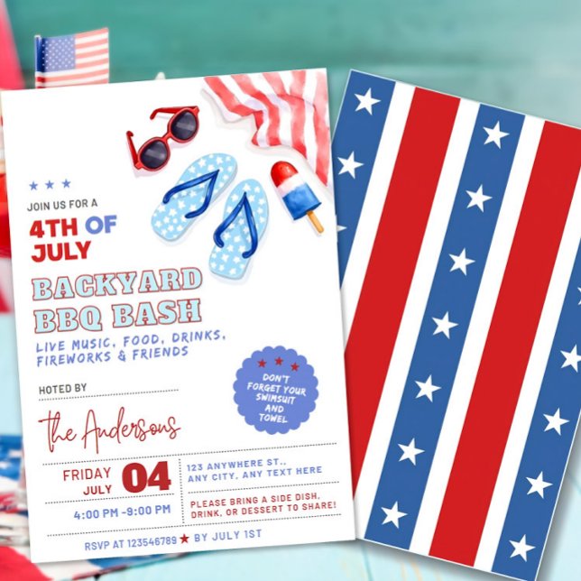 BBQ and Pool Party Invitation 4th of July Backyard (Creator Uploaded)