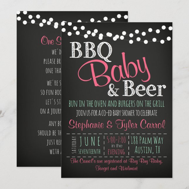 BBQ Baby Beer BaBy-Q Book Card & Shower Invitation (Front/Back)