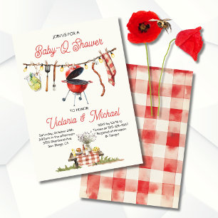 BBQ Baby-Q Baby Shower Gingham clothesline Invitation