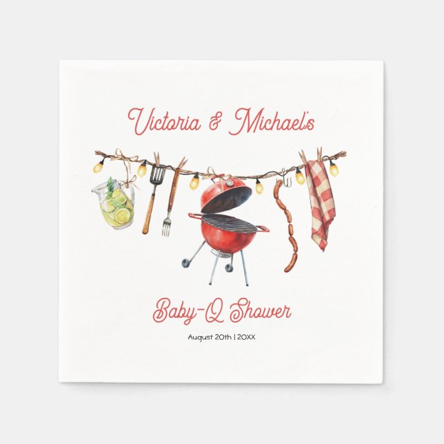 BBQ Baby-Q Baby Shower Gingham clothesline Napkin (Front)