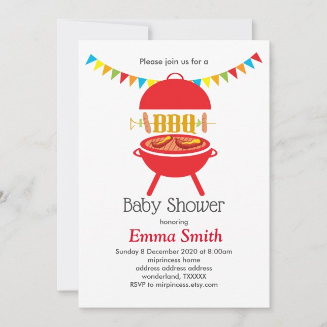 bbq baby shower bbq party, barbecue, bbq grill, invitation (Front)