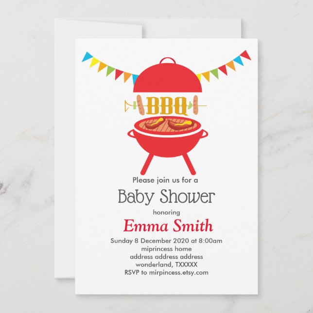 bbq baby shower bbq party, barbecue, bbq grill, invitation (Front)